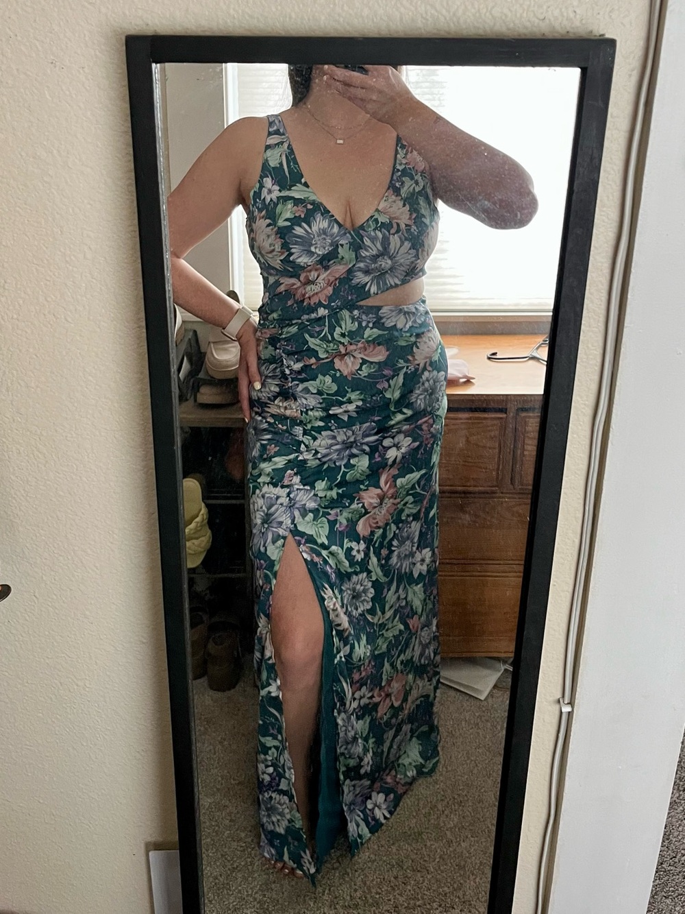 NWT ASTR the Label Dark Floral Teal Cutout Maxi Dress 🩵🖤💜 - Picture 2 of 7